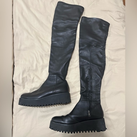 ALL BLACK brand over the knee leather wedge boots size 41 FREE PEOPLE - Picture 2 of 5
